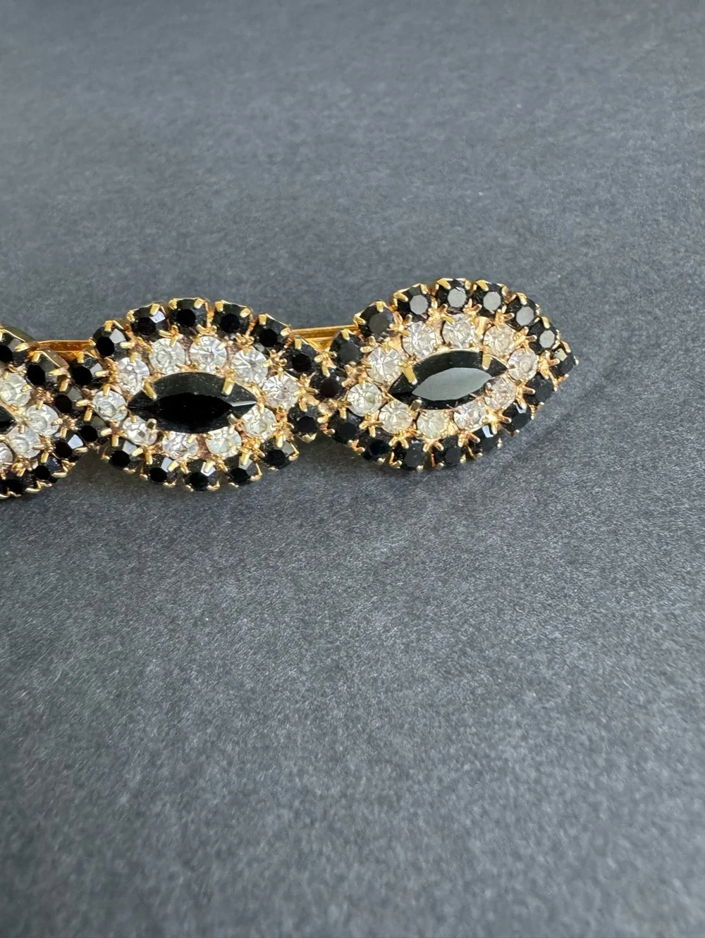 Vintage Rhinestone Hair Clip Large Barrette Gold Tone Prom Formal Made In France